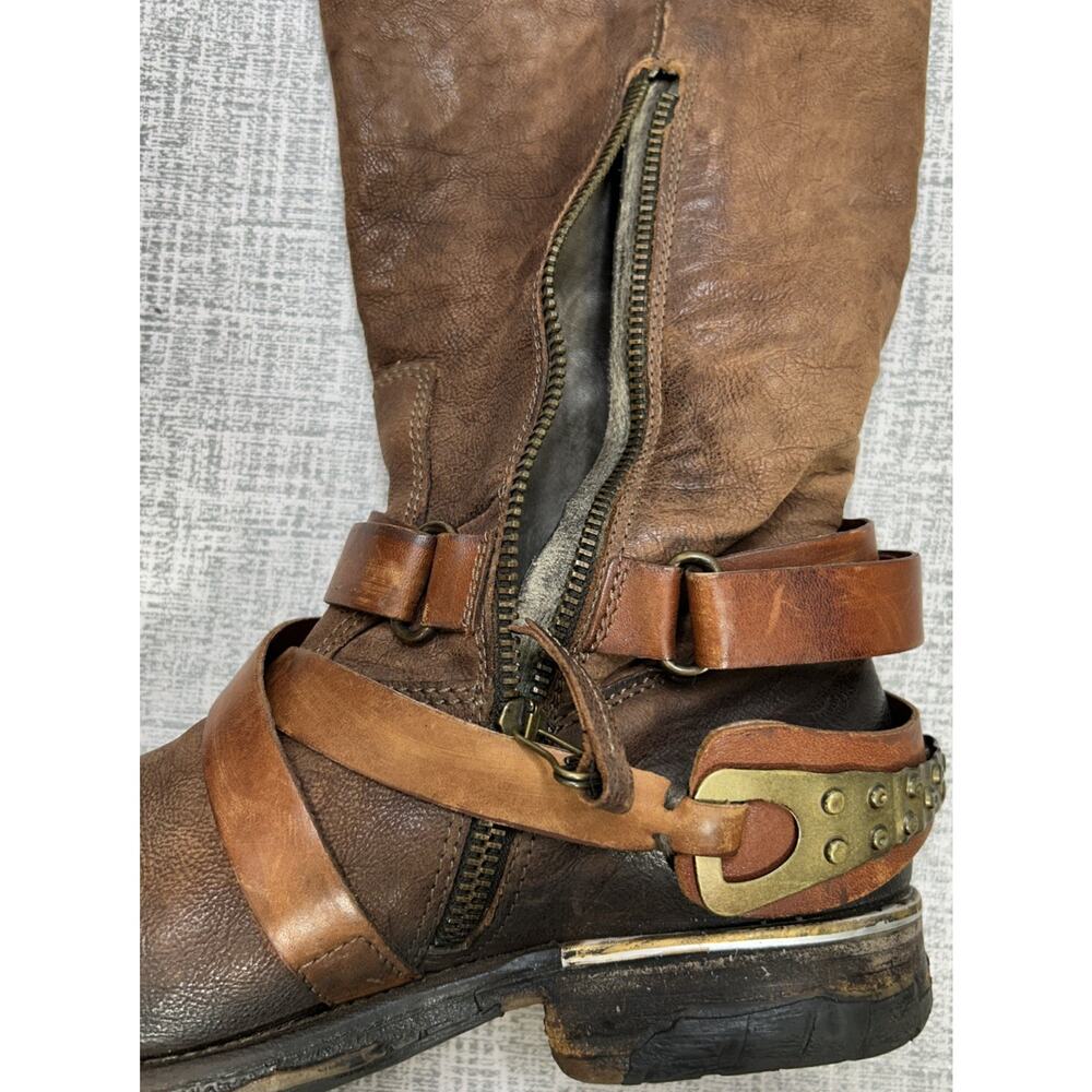 AS 98 Airstep Italian Zipper Boho Biker Brown Distressed Riding Boots 37/ 7 - Picture 10 of 16